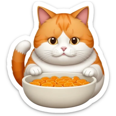 Fat cat eating from food bowl sticker