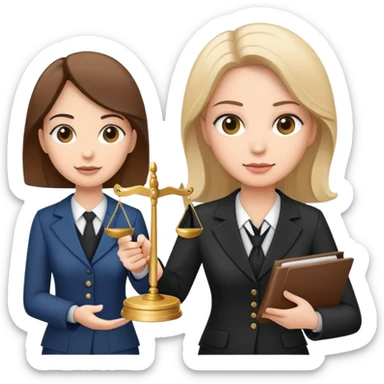 female notary with justice scale speaking with another woman sticker