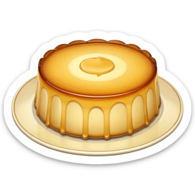 scalloped flan on a dish sticker