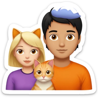 blond-hair-girl-and-black-hair-man-and-orange-cat sticker