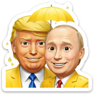 Trump soaked by yellow rain with Putin smiling  sticker