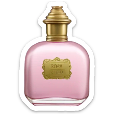 Aesthetic composition of pastel pink chrysanthemums and an antique violet perfume bottle. sticker