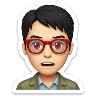 zombie black hair with big red glasses sticker