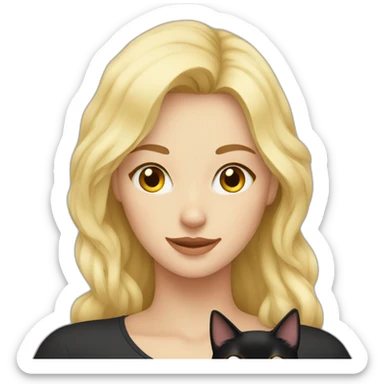 blond woman cuddles black cat sticker