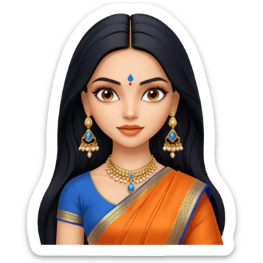 generate a pretty bratz Deepika Padukone with long black hair middle parted.
Wearing an orange saree with a blue blouse, golden jhumkas
SHe shoudl look like deepika padukone sticker
