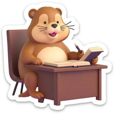 beaver studying at a desk with open book sticker