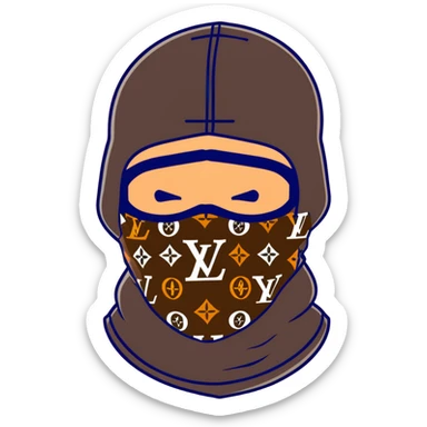 designer Louis Vuitton balaclava ski mask with the iconic brown LV monogram pattern sticker