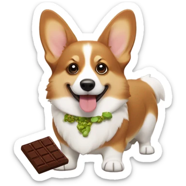 Corgi which has a rectangle half eaten chocolate which has pistachios inside next to him sticker