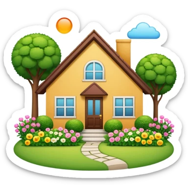 a home which has garden like and the home has slack emoji, sticker
