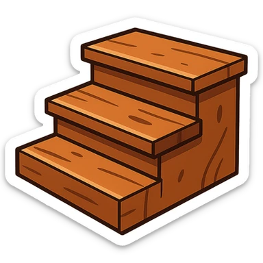 three wooden steps, cartoon style, warm brown wood sticker