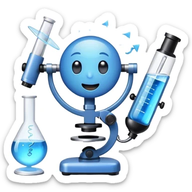 A futuristic and energetic blue emoji with a heartbeat pulse effect. A science-themed emoji with DNA strands, a microscope, and a test tube floating around. The emoji looks excited and ready for an experiment. sticker