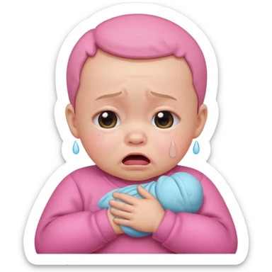 a portrait of crying baby , wearing pink clothes sticker