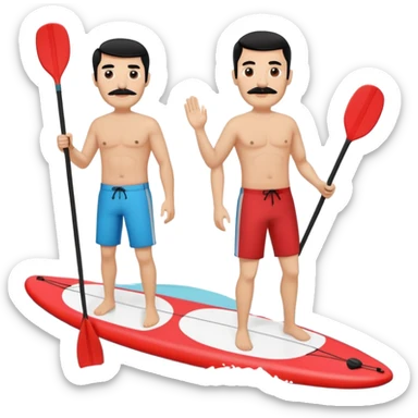 Make a couple paddle boarding both white skin and black hair and the guy has a black mustache, both in the same paddle board sticker