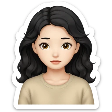 Beautiful girl,Black hair, wavy long hair,Black eyes,Chinese, beige sweater  sticker