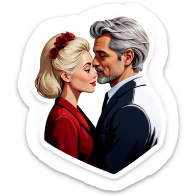 Hyper Realistic Couple in love,  lady blonde man grey hair  sticker