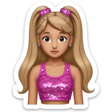Ariana Grande with long dark blonde ponytail hair, pink sequin crop top sticker