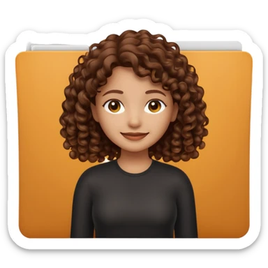 A **simple emoji-style icon** of a **black transparent plastic folder**, sleek and minimal, with **rounded corners**, subtle translucency, soft shading, and a **small illustrated logo of a canela-skinned girl with natural curly hair and a warm smile**, simplified and icon-like.
 sticker