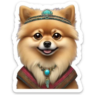 Pomeranian with shamanic outfit sticker