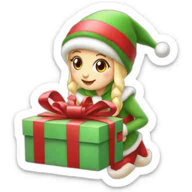 Kawaii Elf delivering Christmas gift sticker