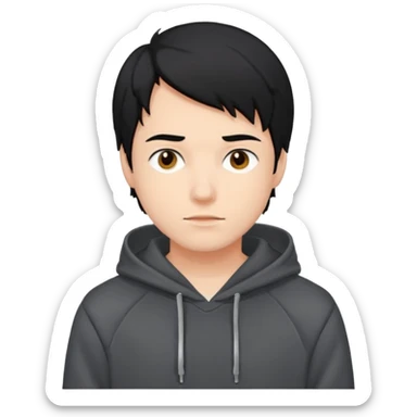 парень айтишник в капюшоне черные волосы, с темным фоном сзади в высоком качестве sticker