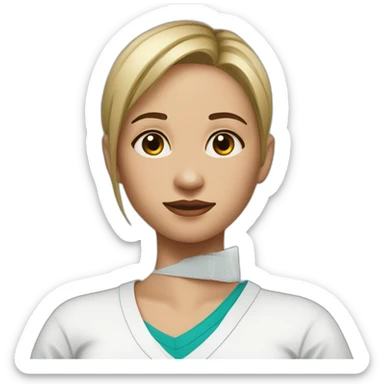 Post op surgery girl with neck scar sticker