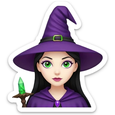 Halloween witch with purple witch hat and black hair sticker