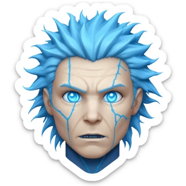 electric lab mutant portrait, head and shoulders only, glowing blue energy cracks on skin, wild hair, intense eyes, sci-fi lab accident vibe, 3D cartoon, mobile game icon style, clean background, no text, no watermark

 sticker