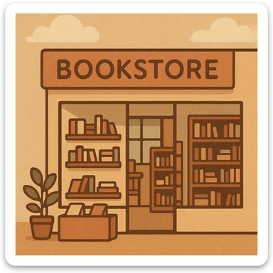 modern bookstore with clean lines, minimalist design, neutral colors, contemporary architecture, inviting atmosphere sticker