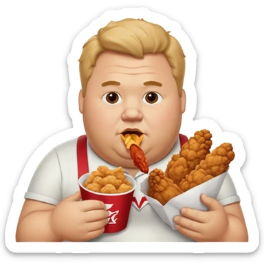 A fat guy eating kfc fried chicken  sticker