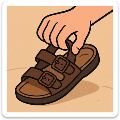 a hand grabbing a sandal sticker