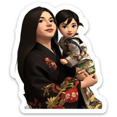 japanese siblings in traditional attire sticker