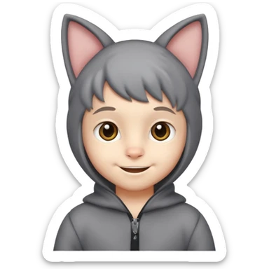 little kid Boy in gray cat suit with tail and ears sticker