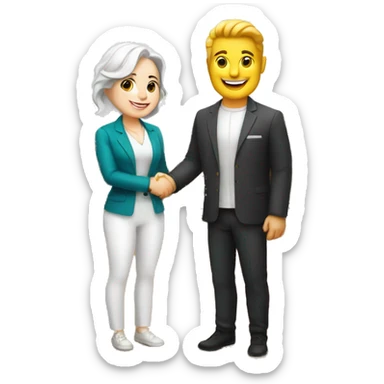 restaurant owner with white skin, and blogger with white skin, shaking hands in great detail sticker