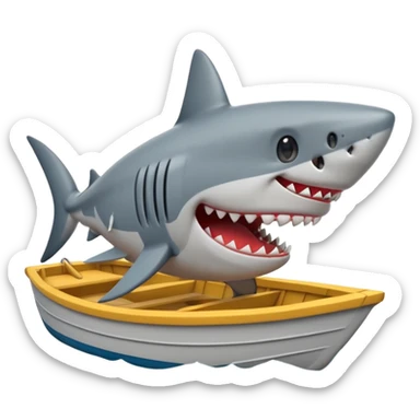 shark with its mouth on a boat, emoji style sticker