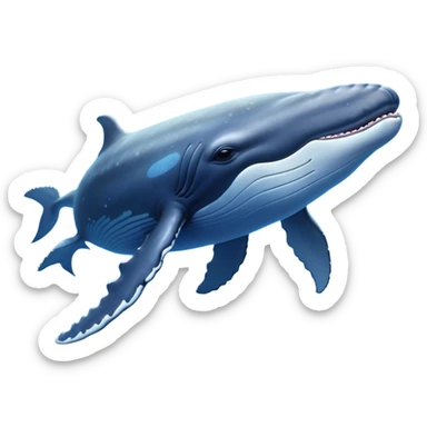 Cinematic Noble Humpback Whale Portrait Emoji, Poised and grand, with an enormous, barnacle-speckled blue-gray body, soulful, wise eyes, and a deeply serene presence, Simplified yet sharp and sophisticated features, highly detailed, glowing with a soft oceanic radiance, high shine, intelligent and powerful, stylized with an air of deep-sea mystery, focused and regal, soft glowing outline, capturing the essence of a legendary giant of the ocean that appears ready to glide majestically through the waves with effortless grace! sticker