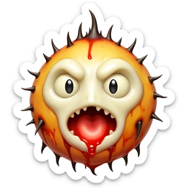 A bulbous, asymmetrical being with flesh resembling melted wax that continuously reforms into different nightmarish faces, its body covered in thorn-like protrusions that inject hallucinogenic compounds on contact.

 sticker