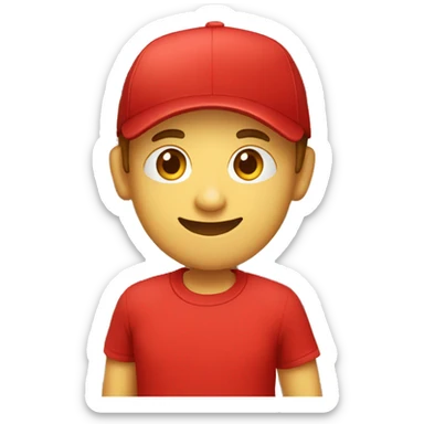 Create an emoji of a shop employee wearing a red t-shirt and red cap with the "BEST MARKET" logo on it    sticker