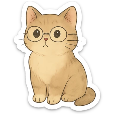 soft toned kawaii cat with glasses on a simple background in ghibli style sticker