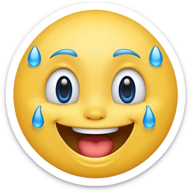 Emoji, yellow round laughing face, blue tears of joy sticker
