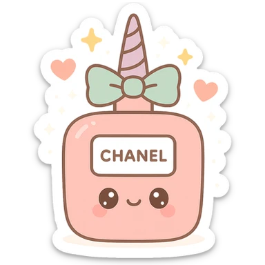 Chanel perfume bottle in a whimsical fantasy style, pastel colors, magical sparkles sticker