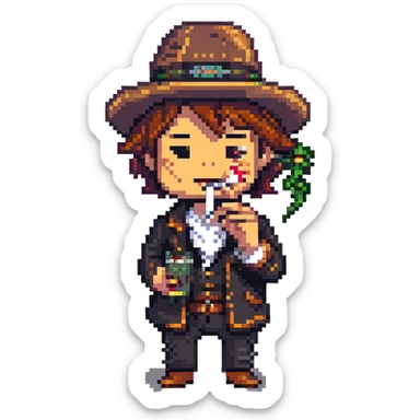 pixel art of a quirky character 'tralalero tralala' smoking a joint sticker