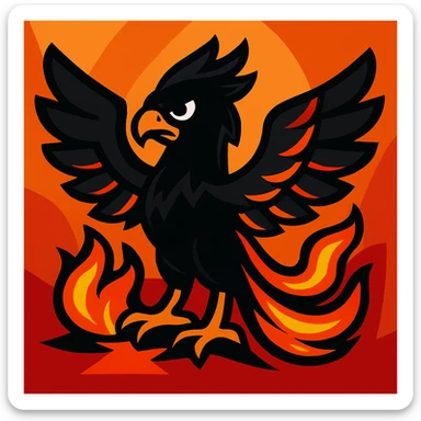 Transform this vibrant toon phoenix into a dark phoenix: make the bird's body black, with shining, vivid flames in orange, red, and yellow. Keep the background as is. sticker