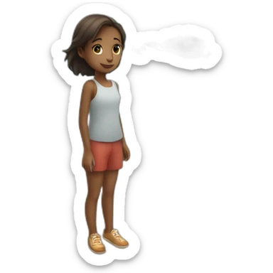 A girl stands by the sea and sees a plane in the sky sticker