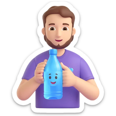 a man carrying a water bottle featuring a water drop logo, 3D emoji style sticker