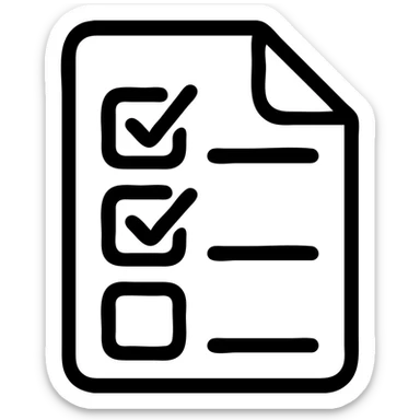 paper sheet with checkboxes, black fill, concise silhouette, urban theme, uniform line thickness sticker