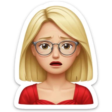 lomg blond woman  crying with glasses with red party wear dress sticker