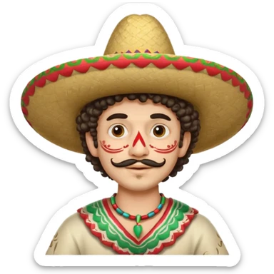 painted face mexican theme, curly hair, male, white sticker