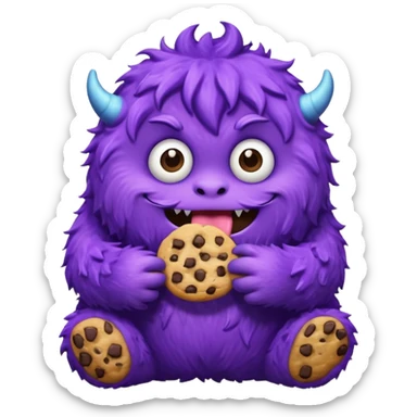 purple fluffy monster eating a cookie sticker