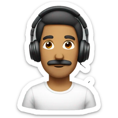 Make a brown man with mustache and with headphones  sticker