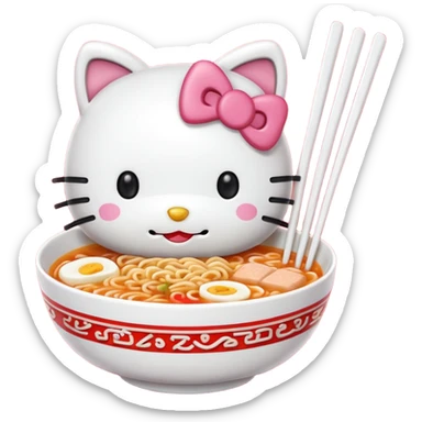 hello kitty eating ramen sticker